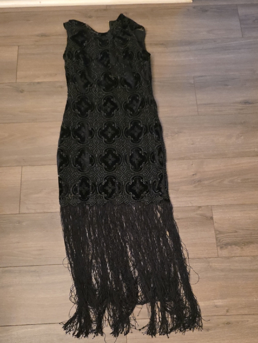 bec + bridge Black Velvet Appliqué Fringe Maxi Dress